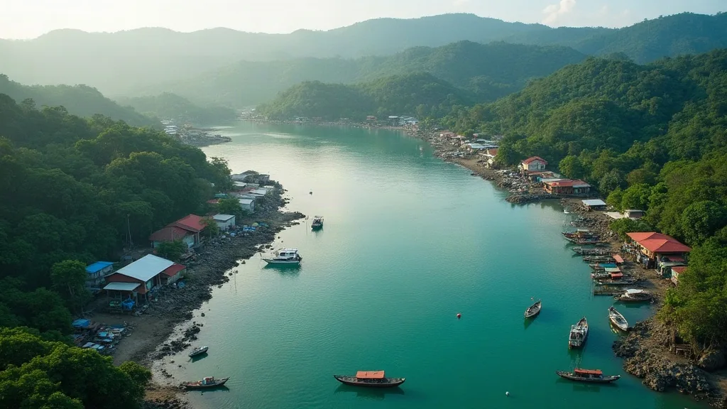 Pemandangan udara teluk dan kawasan galangan kapal di pesisir Sulawesi Tenggara