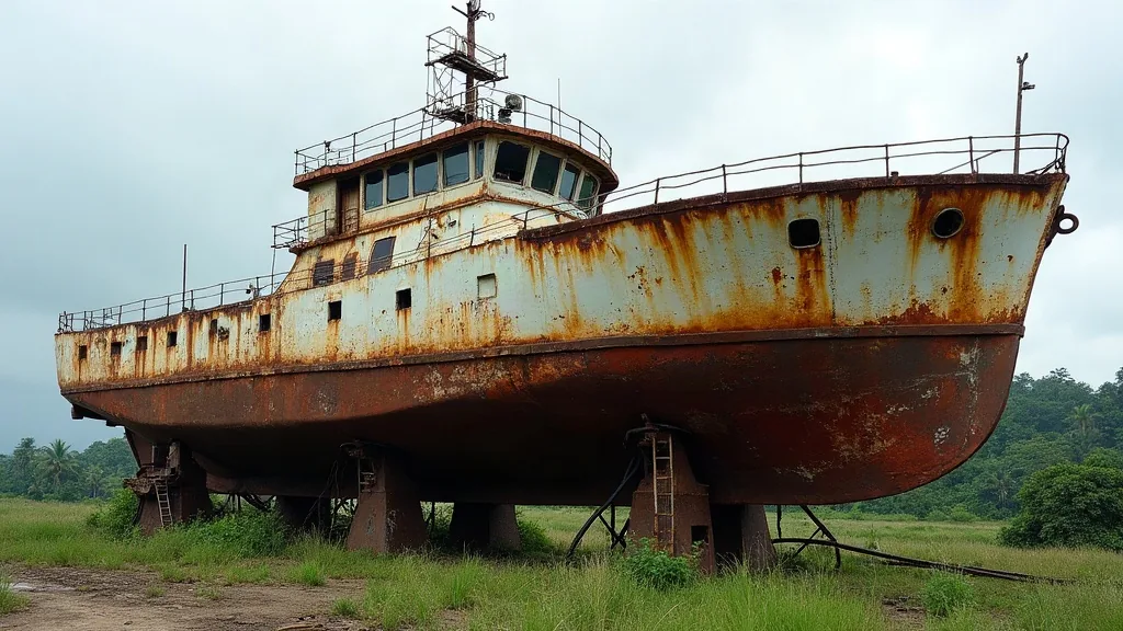 Lambung kapal setengah jadi yang berhenti dibangun di atas ganjal slipway